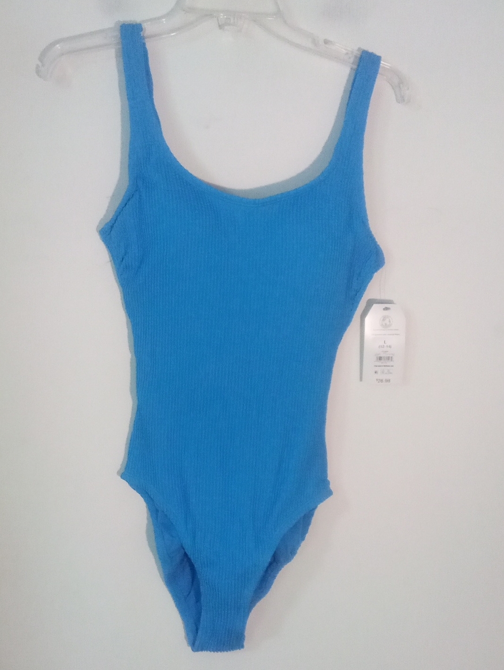 * Time And Tru Blue Ribbed One-Piece Swimsuit Large 12 14 NWT $27